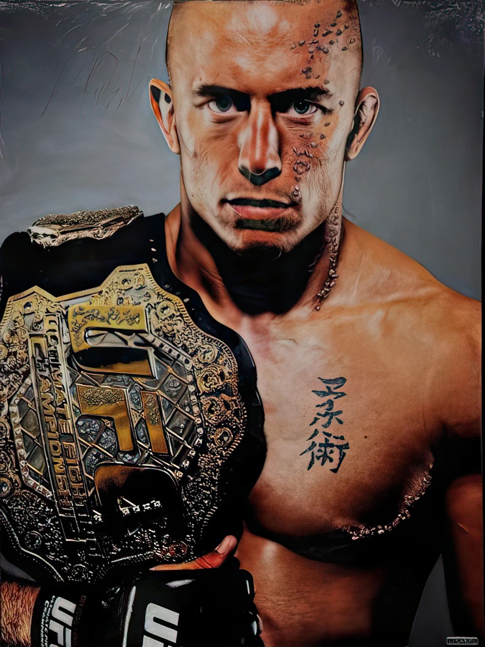 GEORGES ST-PIERRE REPRO RETOUCHÉE, SIGNÉE PAR GSP